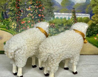 Handmade Sheep Lamb With Bell, Vintage Style Spring Decor, Putz
