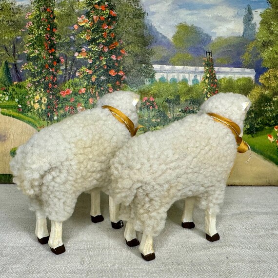 Handmade Sheep Lamb With Bell, Vintage Style Spring Decor, Putz