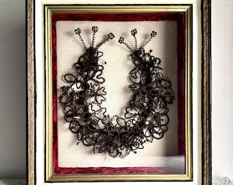 Victorian Mourning Hair Wreath: Antique Human Hair Art Shadow Box