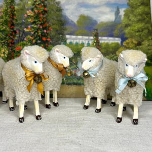 Handmade Sheep Lamb With Bell, Vintage Style Spring Decor, Putz