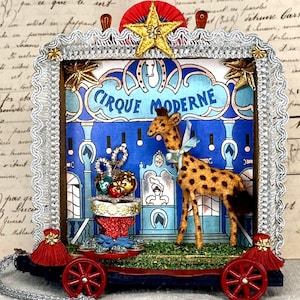 Vintage Circus Wagon Diorama: German Giraffe, French Carnival Toy Cart