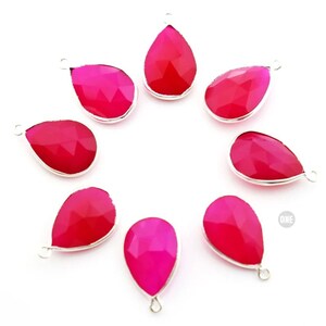 Silver Faceted Fushia Chalcedony Pear Bezel ,13x19 mm, (7392-SBZ)