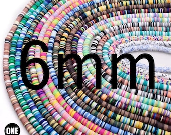 6mm BEAUTIFUL Soft AFRICAN Colored VINYL Heishi beads Clay Disc - 16 inch strand- 2 Strands Per Order- Assorted Colors