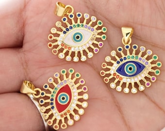 Micro Pave CZ Enamel Evil eye charm, CZ Charm for Necklace- Earring and Bracelet - (CCH-141)