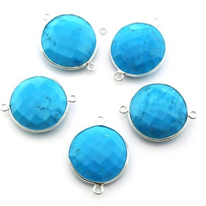 Silver Plated Faceted Turquoise Connector, 20 mm, (9023-SBZ)