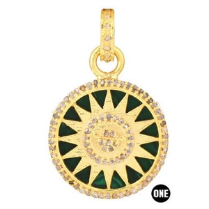 Sterling Silver, Pave Diamond & Malachite Sun Pendant w/ Saturn center, (189-DPS)