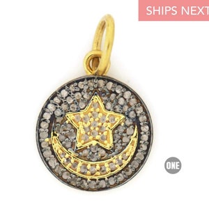 Sterling Silver, Pave Diamond Two Tone Moon/Star Charm, (44-CH)