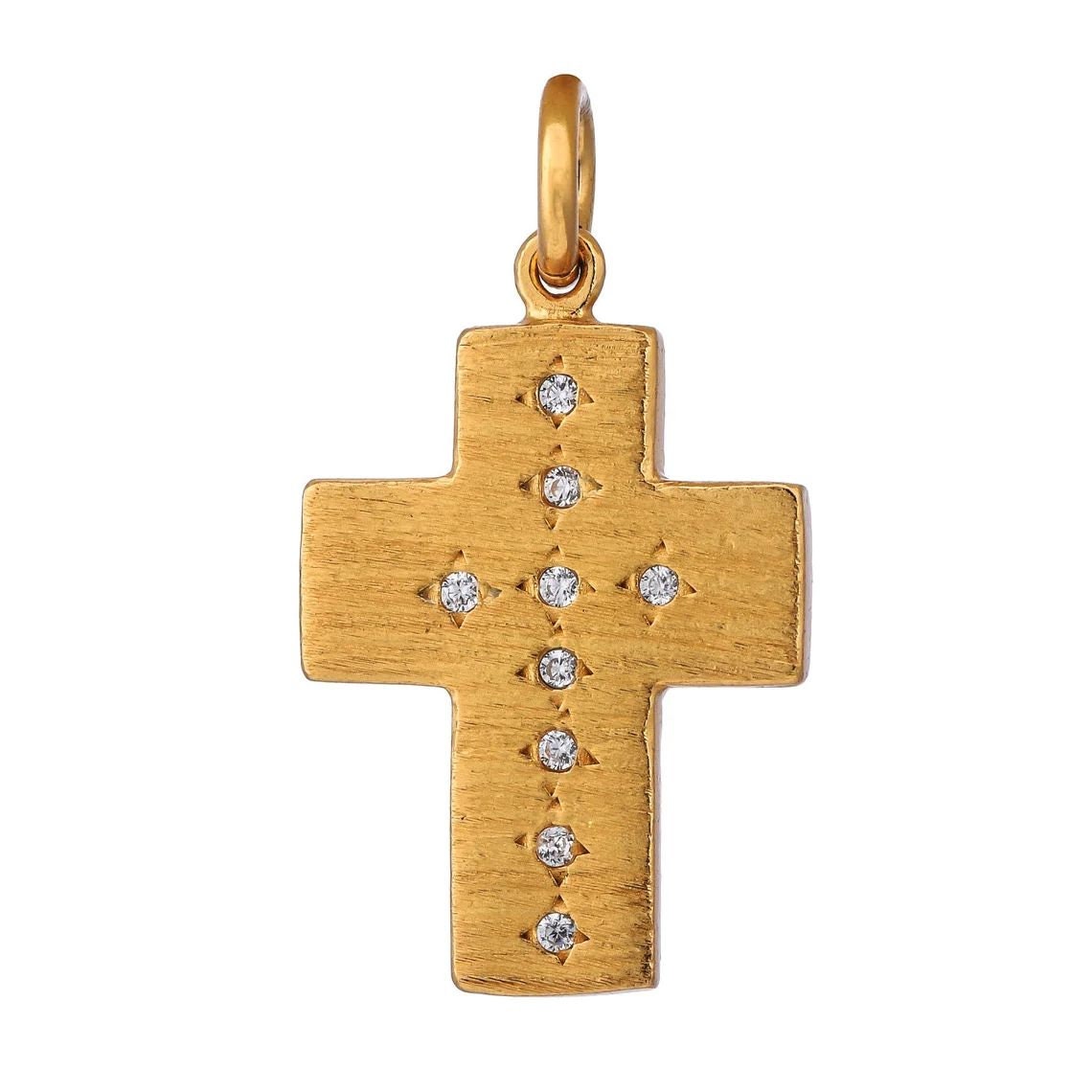 Ciondolo A Forma Di Croce In Argento Sterling Con Diamante Naturale Non Tagliato Placcato Oro 18 Carati
