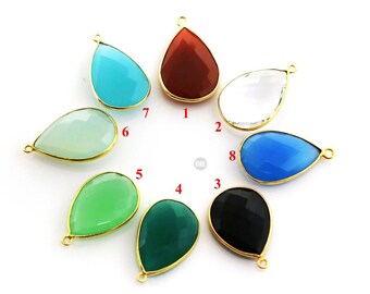 Gold Plated Faceted Pear Bezel, 18x25 mm, multiple gemstones (7275-BZ)