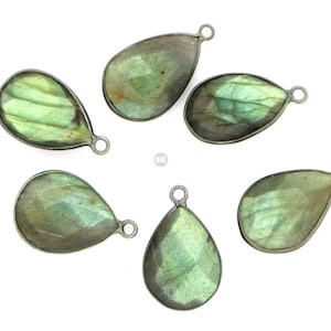 Black Rhodium Plated Faceted Labradorite Pear, 5x21 mm, (1029-BZ)