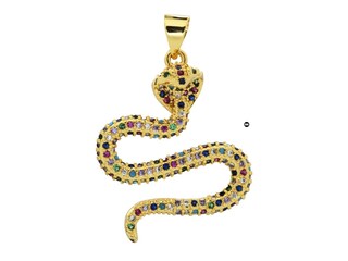 5 Ciondoli Serpente In Ottone Dorato Con Zirconi Cubici Colorati - Fai Da Te Gioielli