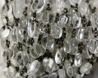 Rock Crystal Smooth wire wrapped rosary chain, (139-CRY-RS)