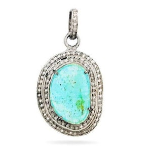 Sterling Silver, Pave Diamond Aquamarine Pendant, (8020-DGM)