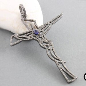 Sterling Silver, Pave Diamond Crucifix Cross Pendant, (2209-DPL)