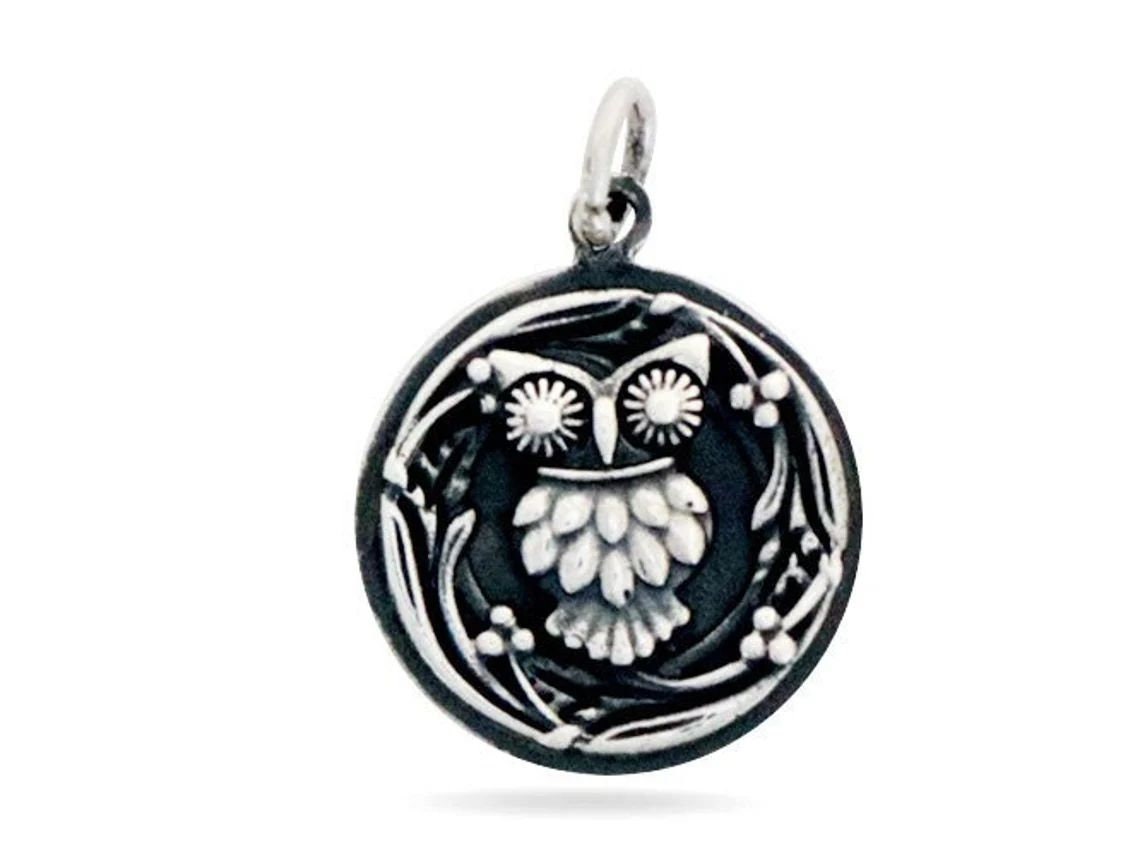 Sterling Silver Owl Round Charm, Multiple Finishes, (74-CH7)