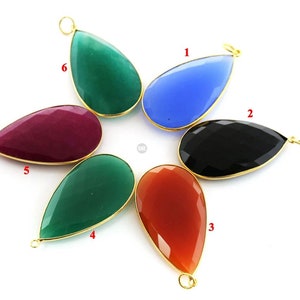 Gold Plated Faceted Large Pear Bezel , 25x45 mm, multiple gemstones (7325-BZ)