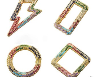 Multi Color Carabiner, Rectangle,Circle,Square,Lightining Shape Clasp, Carabiner Lock, Pave SnapLock, Connector Claw, (CCL-041-044)
