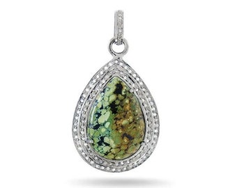 Sterling Silver, Pave Diamond Turquoise Drop Pendant, (2056-DTR)