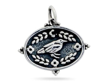Sterling Silber Raben Anhänger mit Granulationen, (73-CH6)