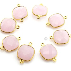 Gold Plated Faceted Rose Quartz Square Connector , 17 mm (8000-BZ)