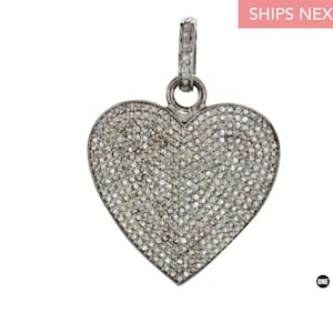 Sterling Silver, Pave Diamond Heart Pendant, Heart Tag, (1150-DPM)