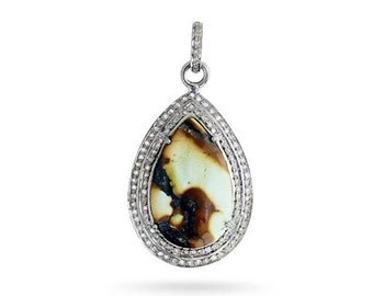 Sterling Silver, Pave Diamond Turquoise Drop Pendant, (2057-DTR)