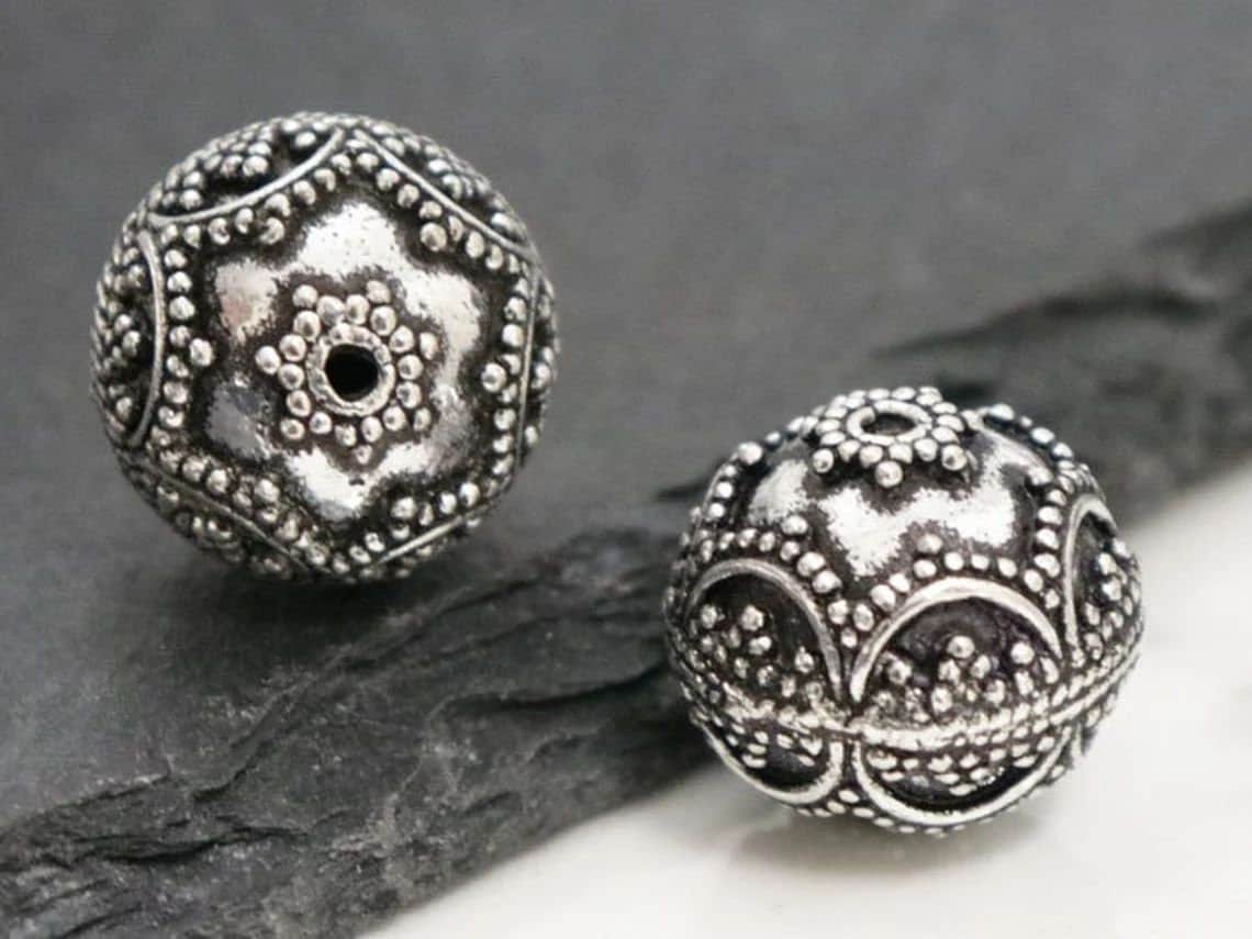 Bali Silver handmade Ornate Round Bead with Granulations, (5108-BA)