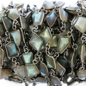 Labradorite Fancy Freeform Faceted Bezel Connector Link Chain,  8X10-10X15 mm, Antique Oxidized,  (271-LAB-BC)