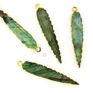 Lunette en forme de larme en labradorite plaquée or, 10 x 47 mm, (1040-BZ)