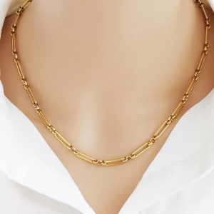 24K Gold Plated Flat Oval Paper Clip Long and Short Link Ready to wear Chain, (FCHN-546-GL)