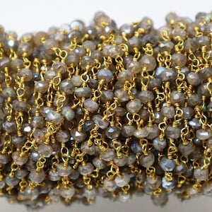 Mystic Labradorite wire wrapped rosary chain with Gold Finish , (123-LAB-RS)