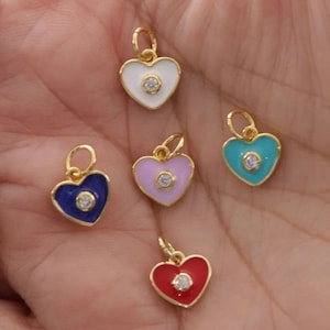 Micro Pave Enamel Heart CZ charm, Dainty Heart CZ Charm for Necklace- Earring and Bracelet -(CCH-317)