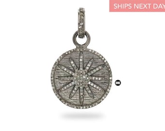 Sterling Silber, Pave Diamant Starburst Medaillon Anhänger, (118-DPS)