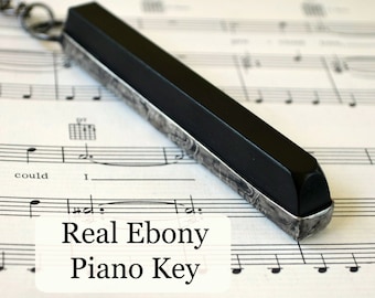 Music Gift, Real Ebony Piano Key Pendant Necklace or Key Ring, Music Teacher, Piano Player, Musician Gift