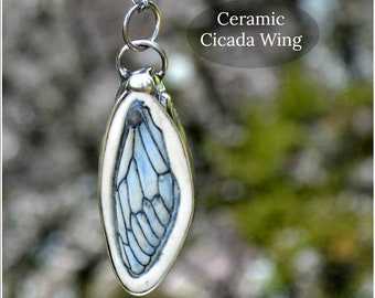 Porcelain Cicada Necklace, Gift for Nature Lover, Insect Jewelry, Artisan Made, Ceramic Pendant Necklace, Cicada Wing, Artisan Jewelry Gift,