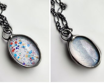 2 Sided Pendant Necklace for Women, Truly Handmade Jewelry, Speckled and Iridescent, Easter Egg, Gift for Easter, Gift for Wife, Girlfriend,