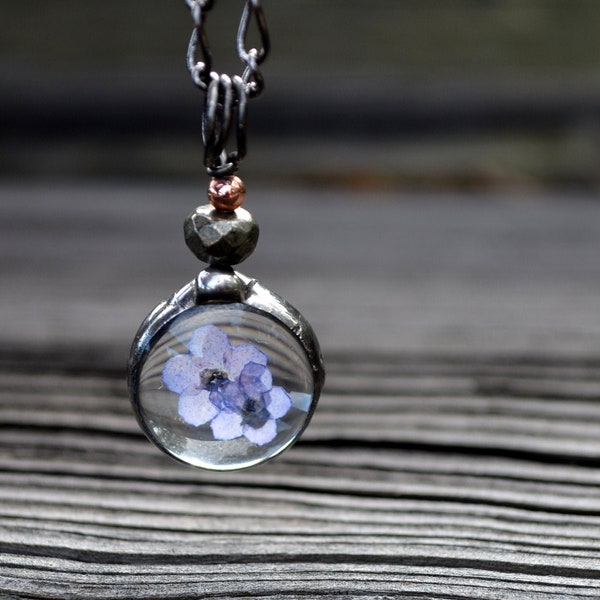 Handmade Forget Me Not Necklace, Real Dried Flower Jewelry, Blue Flower Pendant, Necklace for Women, Jewelry with Meaning,