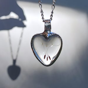 Heart Necklace, Dandelion Seed Wish Jewelry, Heart Necklaces for Women, Dandelion Jewelry for Women, Glass Art Pendant Romantic Gift for Her
