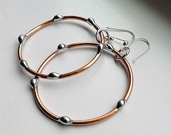 Unique Hoop Earrings, Large Hoop Earrings for Women, Simple Hoops, Handmade Gifts for Women, Sterling Silver Ear Wires, Artisan Jewelry,