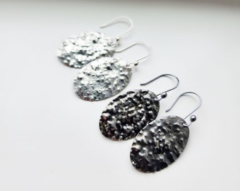 Oval Dangle Earrings for Women, Everyday Earrings, Artisan Jewelry, Silver or Dark Silver Drop Earrings, Birthday Gift for Her, Handcrafted,