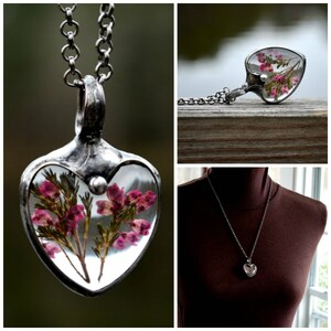 Heather Necklaces for Women, Pink Heather Heart, Sweetheart Jewelry, Ready to Ship, Women's Necklaces, Handmade Heart Necklaces