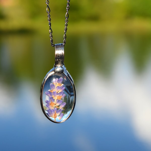 Unique Gift for Women, Dried Lavender Pendant, Necklaces for Women, Dried Pressed Lavender in Glass not Resin, Boho Necklace for Women 2787