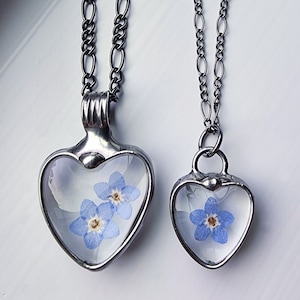 Forget Me Not Necklaces for Women, Mother Daughter Jewelry, Gift for Mom, Gift for Daughter, Blue Necklaces, Glass Heart Pendant Necklace,