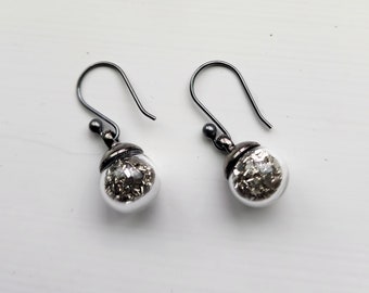 Disco Ball Earrings for Women, Glass Orb Dangles, German Glass Glitter Shaker Drop Earrings, Sterling Silver Ear Wires, Gift for Bride To Be