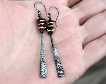 Long Dangle Earrings for Women, Gold Hematite Beads, Lightweight Earrings, Sterling Silver Ear Wires, Handmade Long Boho Drop Earrings,