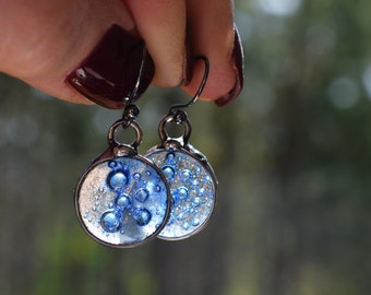 Pendientes colgantes de cristal azul fusionado, alambres de plata de ley, regalo para adolescentes.