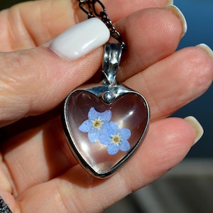 Gift for Mother&#39;s Day, Forget Me Not Necklace, Heart Necklace, Unique Nature Jewelry, Forget Me Not Jewelry, Unique Handmade Gifts for Women