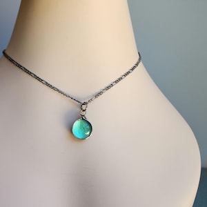 Gifts for Mom,  Blue Green Dichroic Dot Necklace for Women, Aqua Fused Glass Pendant, Stained Glass Jewelry, Teal Birthday Present for Her,