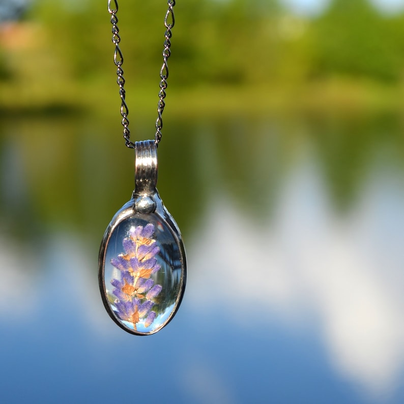 Dried Lavender Pendant Necklaces for Women Dried Pressed Lavender in Glass not Resin Boho Necklace for Women 2787 Unique Gift for Women