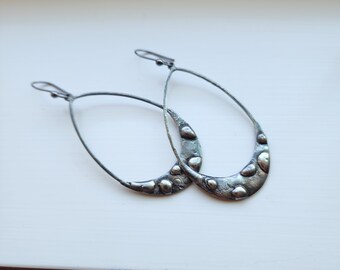 Large Boho Hoop Earrings, Long Textured Hoops, Sterling Silver Ear Wires, Handmade Accessory for Women, Gift for Girlfriend, Wife, Mom,